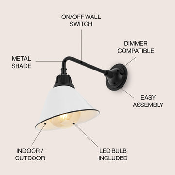 Croydon 9.63"  Farmhouse Industrial Indoor/Outdoor Iron LED Gooseneck Arm Outdoor Sconce - JONATHAN Y